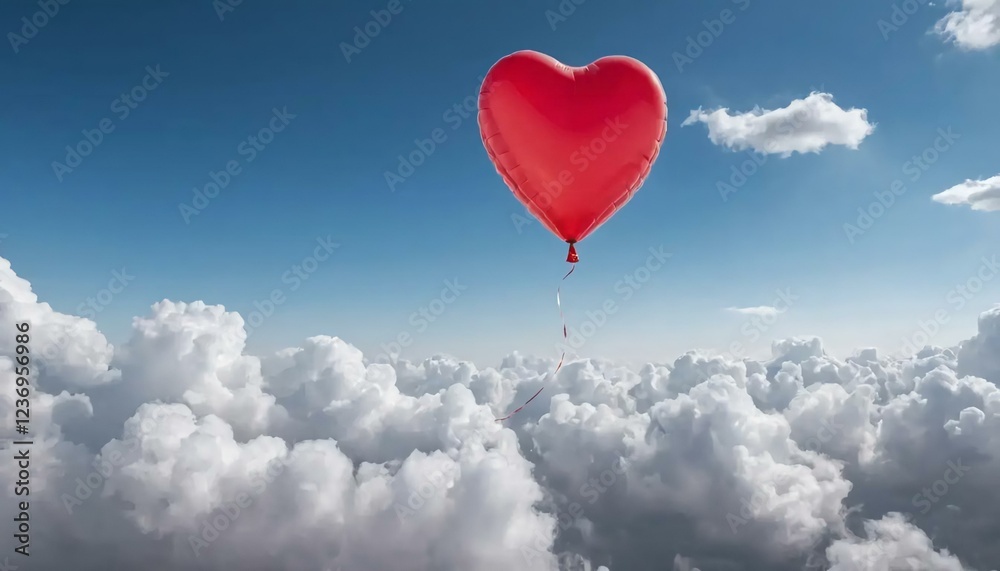 Fototapeta premium red heart shaped balloons Floating in the air with clouds in the background.