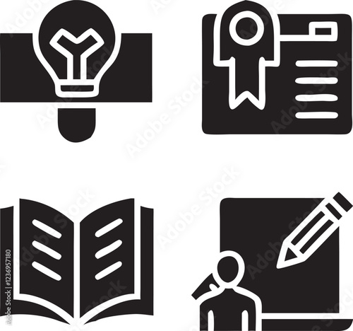 set of learning and education icon black color