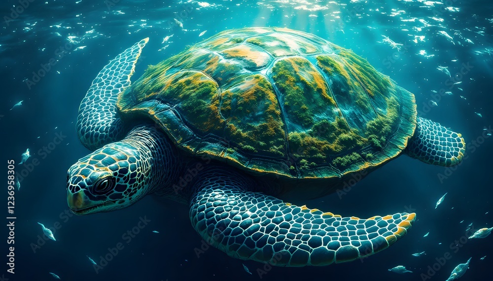Fototapeta premium Stunning Sea Turtle Underwater Scene Ocean Wildlife Photo