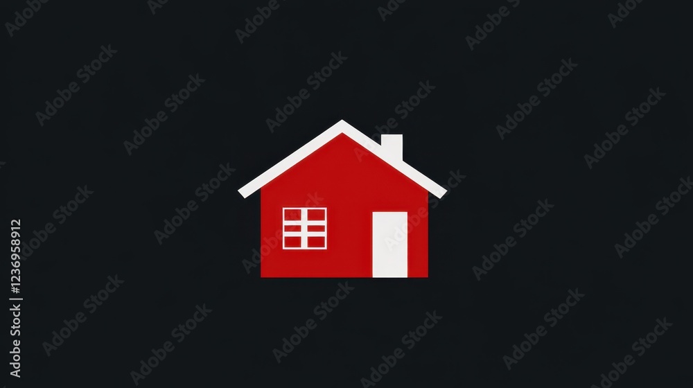 Red house icon on black background with white roof and door Red house icon on black background with white roof and door