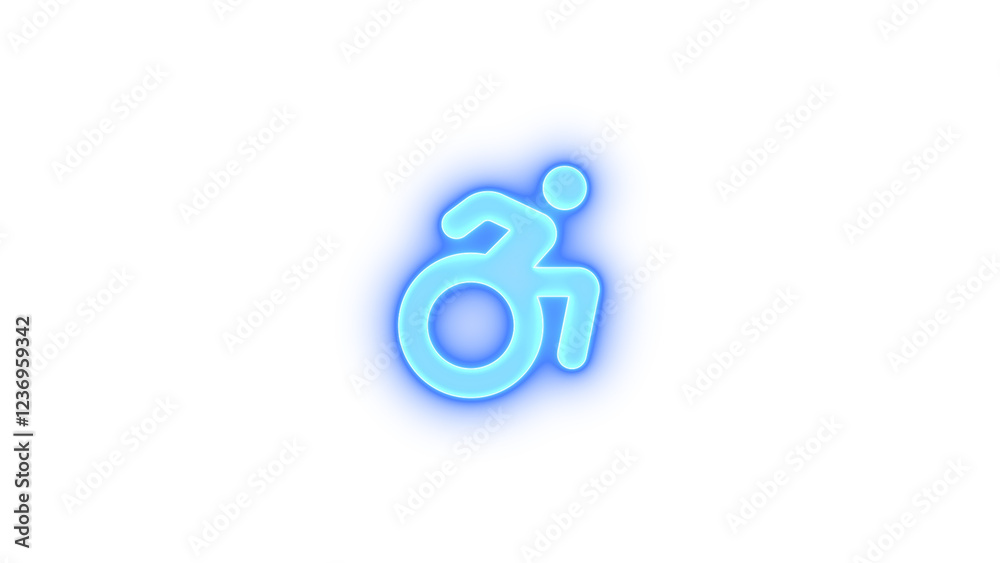Wheelchair move icon blue color glowing neon on black background Wheelchair move icon blue color glowing neon on black background