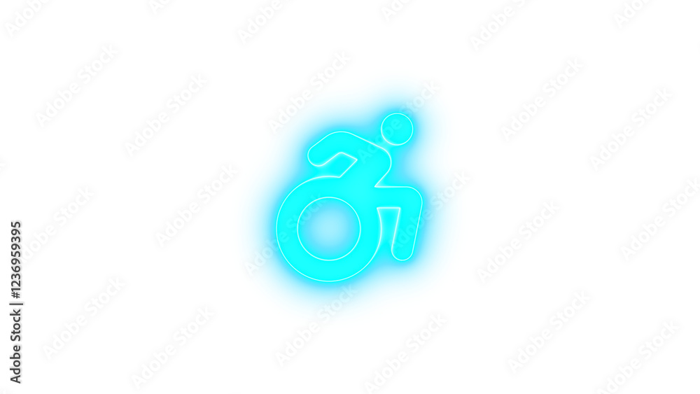 Wheelchair move icon cyan color glowing neon on black background Wheelchair move icon cyan color glowing neon on black background