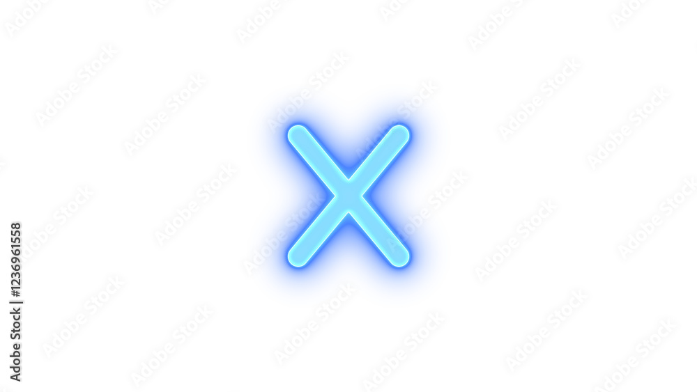 Fototapeta premium X icon blue color glowing neon on transparent background