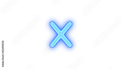 X icon blue color glowing neon on transparent background