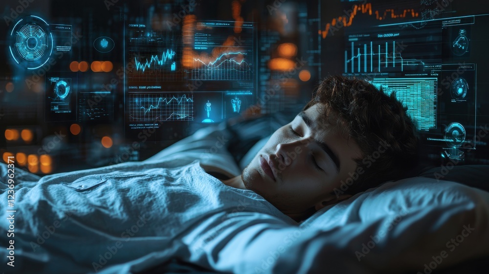Sleep state monitoring digital realm concept art futuristic environment close-up view exploring dreams Sleep state monitoring digital realm concept art futuristic environment close-up view exploring dreams