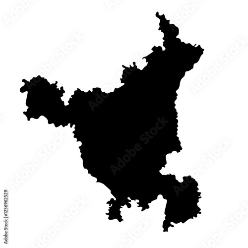 Hand drawn black map of Haryana, Indian state. Silhouette, geography. Vector isolated on white background	