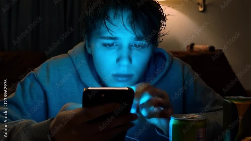 Social Media Addiction. Teenager Consumed by the Screen