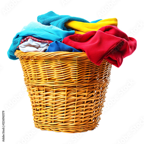 PNG Bucket Filled with Cloth Against Transparent Background for Household, Storage, or Laundry Design Projects photo