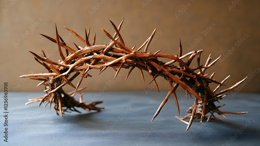 Obraz premium Crown of thorns on dark surface, religious symbol, Easter, Lent, faith