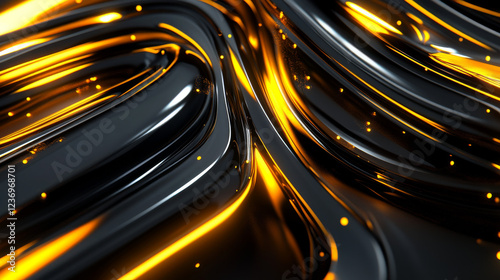modern futursitic abstract black metallic background texture with yellow lighting technology 3d render illustration