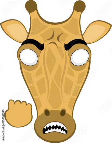 vector illustration emoji head character giraffe cartoon, fury expression with a vein in his head and sharp teeth