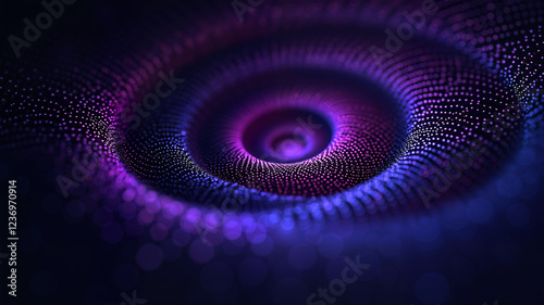 Bright spiral of glowing dots in purple tones. Abstract background for presentations. AI Generative