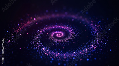 Bright spiral of glowing dots in purple tones. Abstract background for presentations. AI Generative