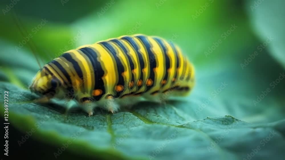 A scene of a caterpillar on a leaf, smooth repetitive motion for background video animation A scene of a caterpillar on a leaf, smooth repetitive motion for background video animation