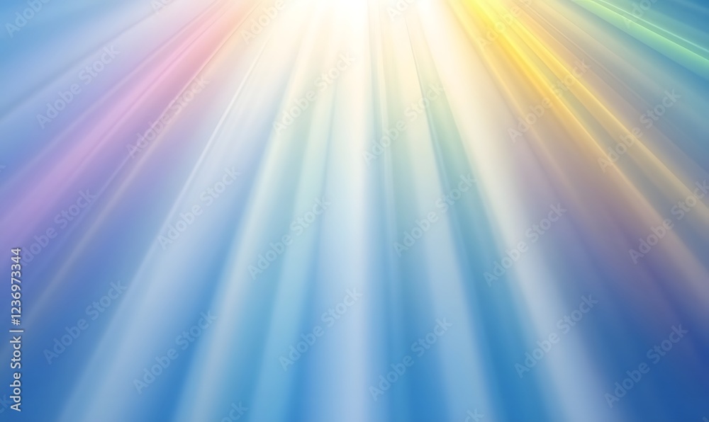 Colorful light rays burst from heaven, bright sky background, hope, spirituality Colorful light rays burst from heaven, bright sky background, hope, spirituality