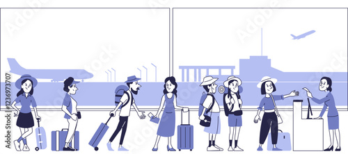 Airport: Travelers and Check-in Process.