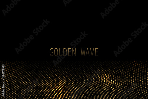 Golden wave pattern with shiny tinsel on black background.