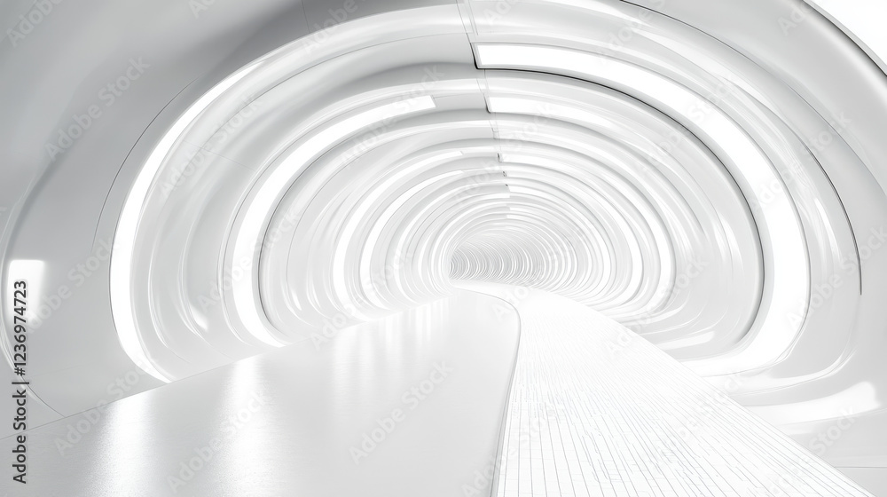 Fototapeta premium a white fuuristic tunnel 3d render illustration. 3D Illustration