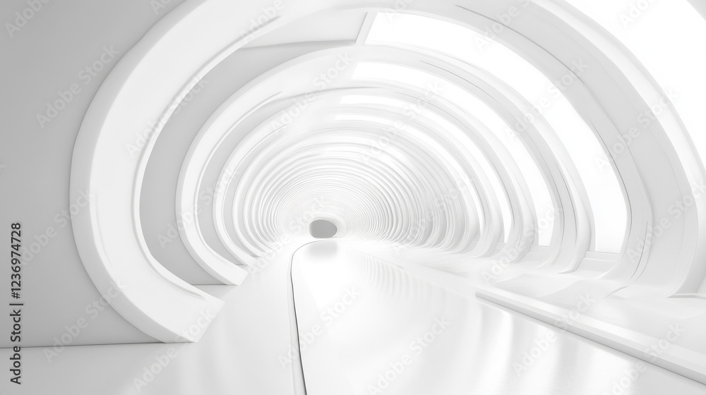 Fototapeta premium a white fuuristic tunnel 3d render illustration. 3D Illustration