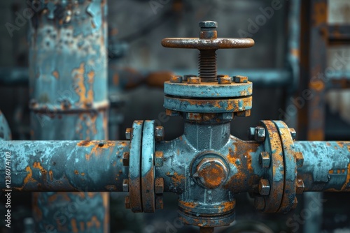 A weathered metal valve contrasts against a dark backdrop, spotlighting its mechanical strength and details photo