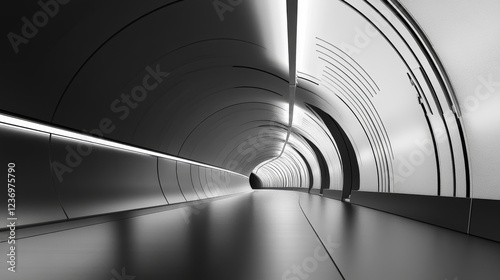 Fototapeta Naklejka Na Ścianę i Meble -  Surreal black and white tunnel interior vision of urban underpass 360 panorama vr environment map. 3D Illustration