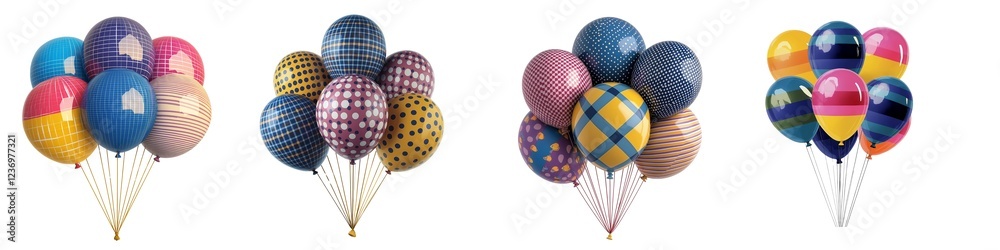 Set of different Colorful balloons, 3D rendering, Set of different Colorful balloons, 3D rendering,
