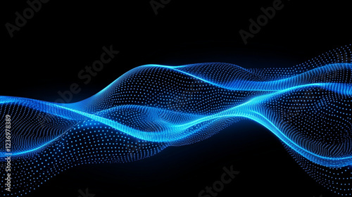 Abstract blue curves and blurs create dynamic visual on black background, evoking sense of movement and energy. flowing lines and dots enhance modern aesthetic