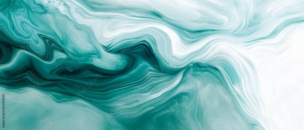 Fototapeta premium Abstract Teal and White Swirling Marble Design