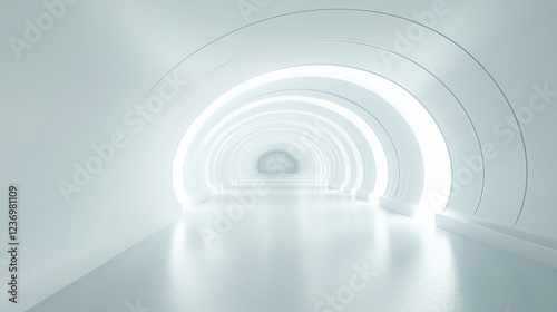 Fototapeta Naklejka Na Ścianę i Meble -  white empty futuristic floor hallway tunnel 3d render illustration