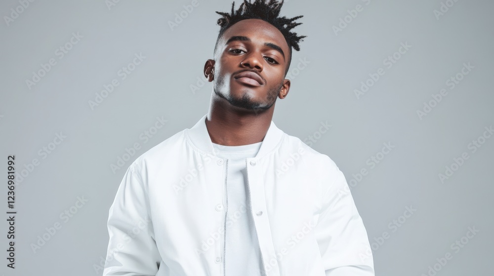 Young Man Wearing White Jacket Casual Portrait Young Man Wearing White Jacket Casual Portrait
