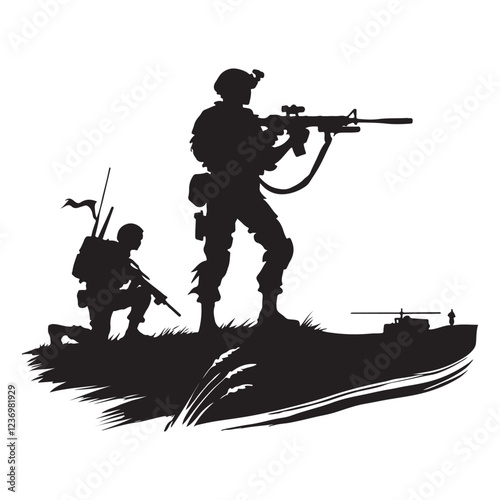 Soldiers on Patrol Silhouette Vector Illustration