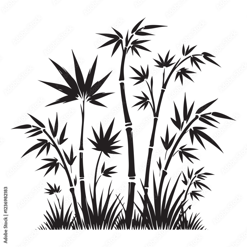 Obraz premium Bamboo Forest Silhouette Vector Illustration Art