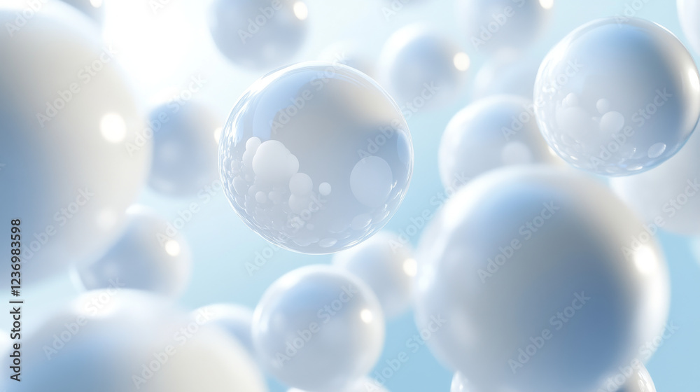 Group of white balls floating in the air 3d render illustration. 3D Illustration Group of white balls floating in the air 3d render illustration. 3D Illustration