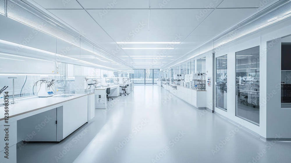 Fototapeta premium empty white production hall laboratory science lab technology 3d render illustration