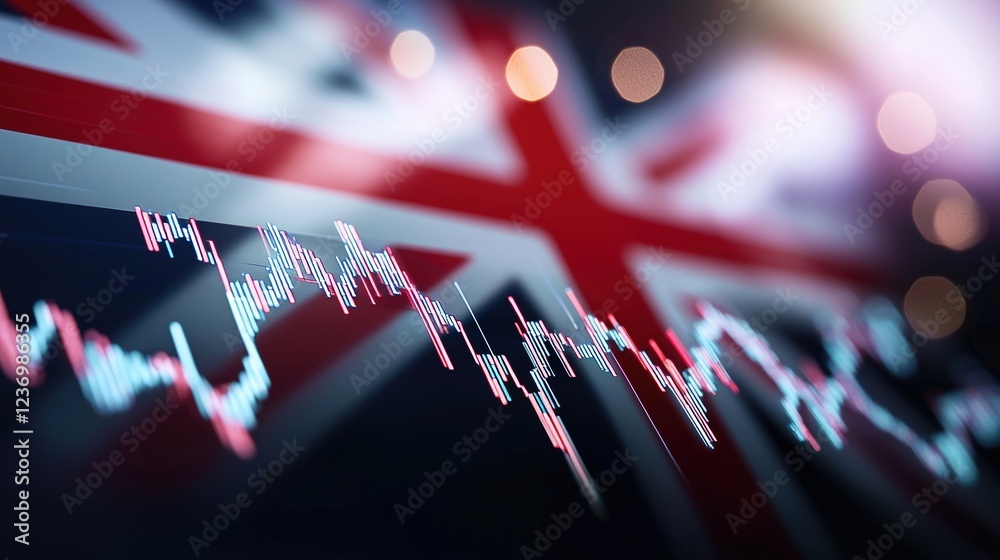 Fototapeta premium UK flag backdrop for stock market trends and economic growth analysis