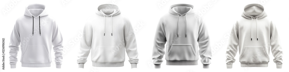 White hoodie isolated on transparent background, PNG, Set of White hoodie isolated on transparent background, PNG, Set of