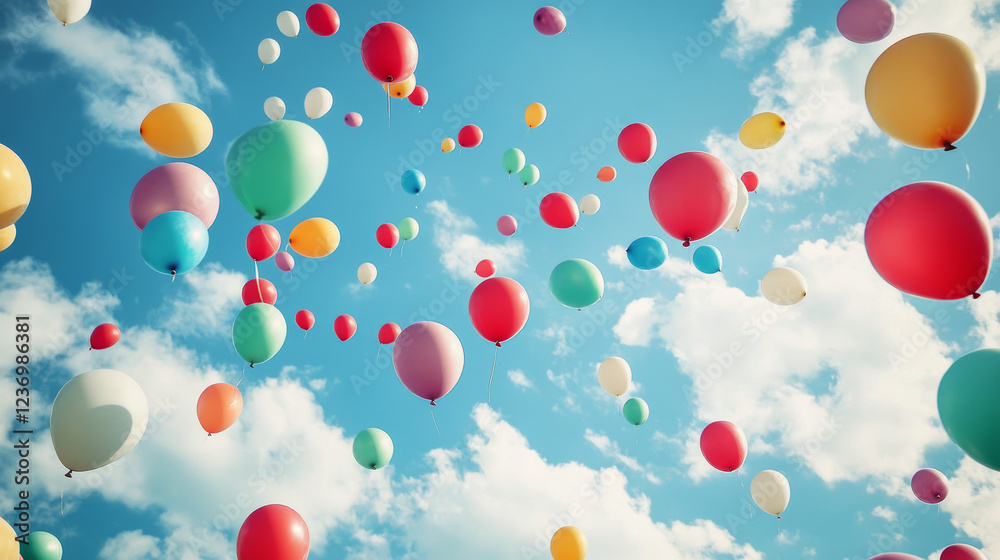 Large group of balloons floating in the air 3d render illustration. 3D Illustration Large group of balloons floating in the air 3d render illustration. 3D Illustration