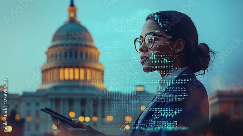 Woman analyzes data for digital transformation in government sector at Capitol