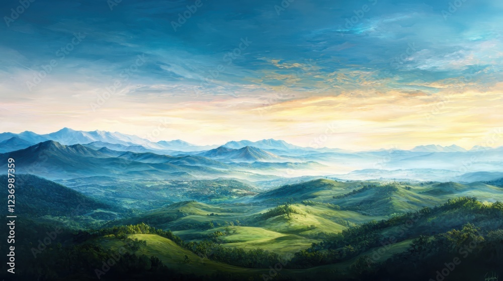 Ethereal landscape painting of soft hills and gentle skies serene environment calming hues gigapixel quality Ethereal landscape painting of soft hills and gentle skies serene environment calming hues gigapixel quality