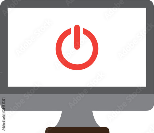 computer monitor with power button icon vector Illustration, Start power icon on computer screen