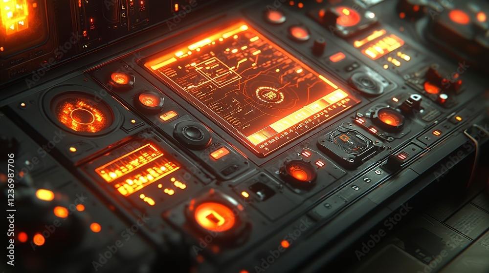 Futuristic Control Panel Interface Glowing Orange Futuristic Control Panel Interface Glowing Orange