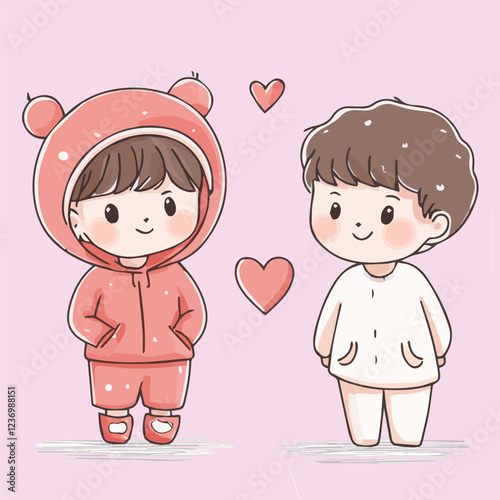 Illustrations of cute couple love in Valentine's festival LGBTQ Concept