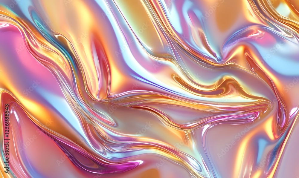Fototapeta premium Iridescent liquid swirls background; abstract design