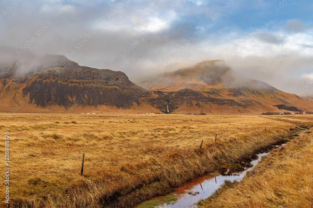 Fascinating autumn landscape around Irrafoss on the island of Iceland