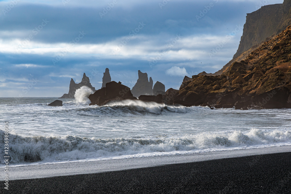 Vikurfjara Black Sand Beach near Vik on the island of Iceland