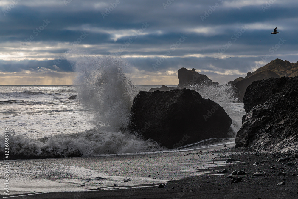 Vikurfjara Black Sand Beach near Vik on the island of Iceland