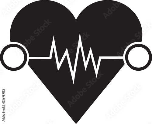 heart with ECG line vector Icon for health and wellness, Heartbeat / heart beat pulse flat icon