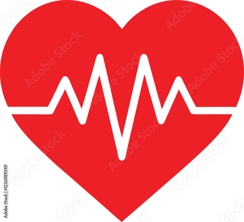heart with ECG line vector Icon for health and wellness, Heartbeat / heart beat pulse flat icon
