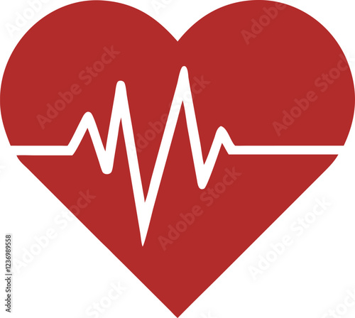 heart with ECG line vector Icon for health and wellness, Heartbeat / heart beat pulse flat icon