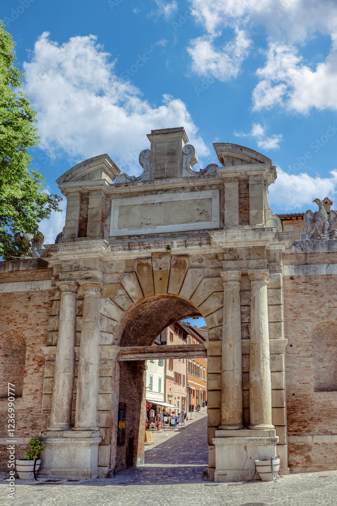 Fototapeta premium Porta Valbona is the main city gate of the city walls of Urbino, in the Marche, Italy